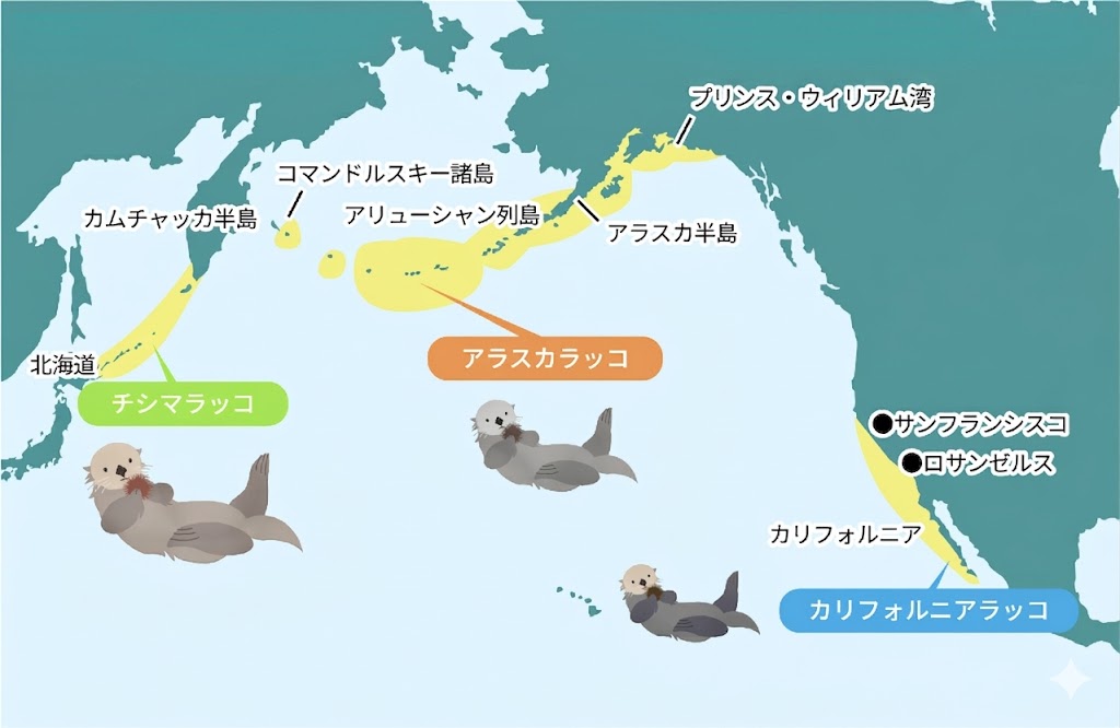 ラッコの生息域を示す地図